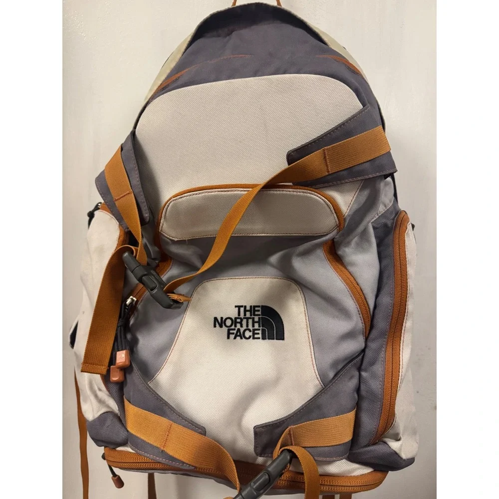 The North Face Backpack Grey Tan Orange‎ Outdoor Hiking Adventure Bag